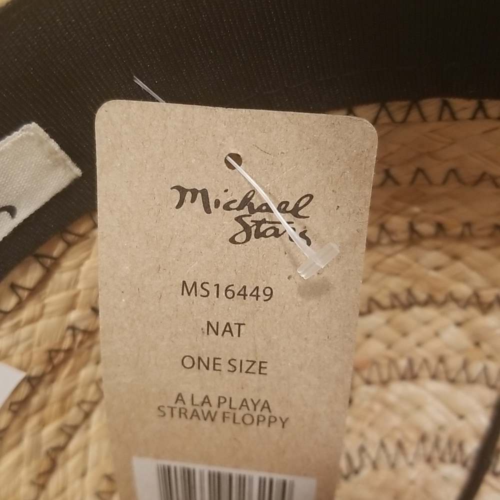 💕MICHAEL STARS💕 Raffia Embroidered A La Playa Straw Floppy Hat NWT - Picture 8 of 11